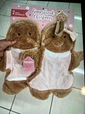 New Gingerbread Boy and Girl Christmas Stockings/ pink-2 pack